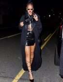 Rihanna Leggy in Black Skirt at Giorgio Baldi in Los Angeles