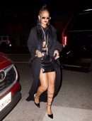 Rihanna Leggy in Black Skirt at Giorgio Baldi in Los Angeles