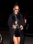 Rihanna Leggy in Black Skirt at Giorgio Baldi in Los Angeles