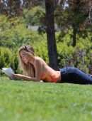 Alexis Ren Cleavage, Spotted with her Pup Angel in a Local Park in Los Angeles
