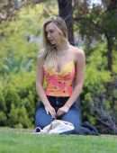 Alexis Ren Cleavage, Spotted with her Pup Angel in a Local Park in Los Angeles