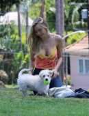 Alexis Ren Cleavage, Spotted with her Pup Angel in a Local Park in Los Angeles