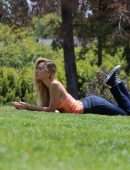 Alexis Ren Cleavage, Spotted with her Pup Angel in a Local Park in Los Angeles