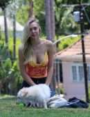 Alexis Ren Cleavage, Spotted with her Pup Angel in a Local Park in Los Angeles