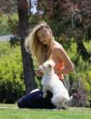 Alexis Ren Cleavage, Spotted with her Pup Angel in a Local Park in Los Angeles