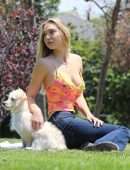Alexis Ren Cleavage, Spotted with her Pup Angel in a Local Park in Los Angeles
