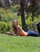 Alexis Ren Cleavage, Spotted with her Pup Angel in a Local Park in Los Angeles