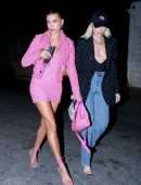Hailey Bieber Gorgeous Leggy in Pink Dress Out in West Hollywood