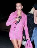 Hailey Bieber Gorgeous Leggy in Pink Dress Out in West Hollywood