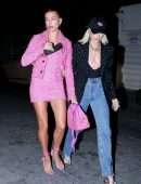 Hailey Bieber Gorgeous Leggy in Pink Dress Out in West Hollywood