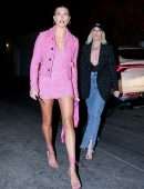 Hailey Bieber Gorgeous Leggy in Pink Dress Out in West Hollywood