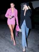 Hailey Bieber Gorgeous Leggy in Pink Dress Out in West Hollywood