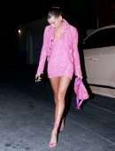 Hailey Bieber Gorgeous Leggy in Pink Dress Out in West Hollywood