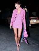 Hailey Bieber Gorgeous Leggy in Pink Dress Out in West Hollywood
