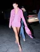 Hailey Bieber Gorgeous Leggy in Pink Dress Out in West Hollywood