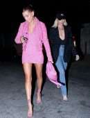 Hailey Bieber Gorgeous Leggy in Pink Dress Out in West Hollywood