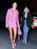 Hailey Bieber Gorgeous Leggy in Pink Dress Out in West Hollywood