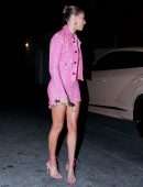 Hailey Bieber Gorgeous Leggy in Pink Dress Out in West Hollywood