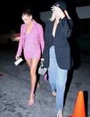 Hailey Bieber Gorgeous Leggy in Pink Dress Out in West Hollywood
