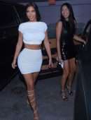 Kim Kardashian Cleavage and Leggy in a White Dress, Out in Miami
