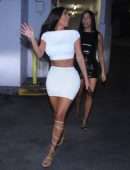 Kim Kardashian Cleavage and Leggy in a White Dress, Out in Miami