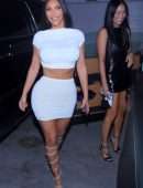 Kim Kardashian Cleavage and Leggy in a White Dress, Out in Miami