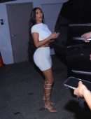 Kim Kardashian Cleavage and Leggy in a White Dress, Out in Miami