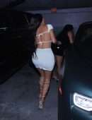 Kim Kardashian Cleavage and Leggy in a White Dress, Out in Miami