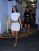 Kim Kardashian Cleavage and Leggy in a White Dress, Out in Miami