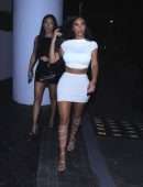 Kim Kardashian Cleavage and Leggy in a White Dress, Out in Miami