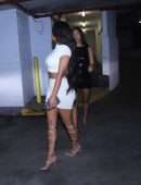 Kim Kardashian Cleavage and Leggy in a White Dress, Out in Miami