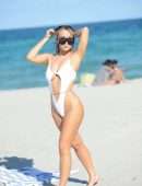 Lisa L. Opie Booty in White Swimsuit in Miami Beach
