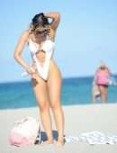 Lisa L. Opie Booty in White Swimsuit in Miami Beach