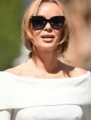 Amanda Holden Pokies Outside the Global Studios Heart FM Radio in London
