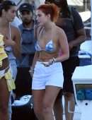 Bella Thorne in Bikini Top getting off a Yacht in Miami