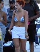 Bella Thorne in Bikini Top getting off a Yacht in Miami