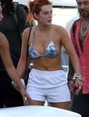 Bella Thorne in Bikini Top getting off a Yacht in Miami