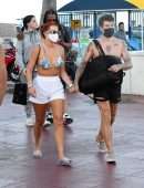 Bella Thorne in Bikini Top getting off a Yacht in Miami