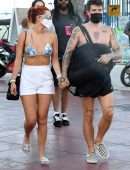 Bella Thorne in Bikini Top getting off a Yacht in Miami