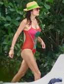 Bethenny Frankel in Red Swimsuit at the Beach on Memorial Day Weekend in Miami