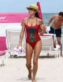 Bethenny Frankel in Red Swimsuit at the Beach on Memorial Day Weekend in Miami