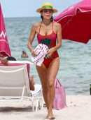 Bethenny Frankel in Red Swimsuit at the Beach on Memorial Day Weekend in Miami