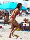 Bethenny Frankel in Red Swimsuit at the Beach on Memorial Day Weekend in Miami