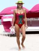 Bethenny Frankel in Red Swimsuit at the Beach on Memorial Day Weekend in Miami