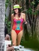 Bethenny Frankel in Red Swimsuit at the Beach on Memorial Day Weekend in Miami