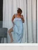 Jennifer Lopez Leggy from the Balcony of her Beach Waterfront Mansion in Miami