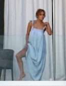 Jennifer Lopez Leggy from the Balcony of her Beach Waterfront Mansion in Miami