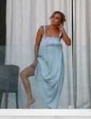 Jennifer Lopez Leggy from the Balcony of her Beach Waterfront Mansion in Miami