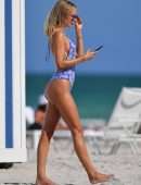 Kimberley Garner Booty, Sizzles in a Blue Thong Swimsuit in Miami Beach