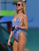 Kimberley Garner Booty, Sizzles in a Blue Thong Swimsuit in Miami Beach